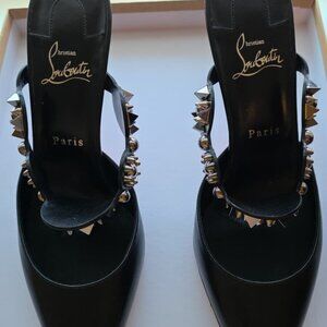 Christian Louboutin Miss Goldora 85 Mule Sandal Black Leather EU 40 New w/ Box